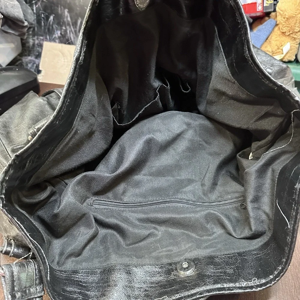 Y2K Black Faux Leather Tote Bag Large Slouchy Shoulder Purse Distressed 2009